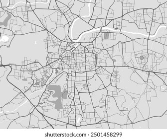 Mapa Vector de la ciudad de Pune en la República de la India con carreteras negras aisladas sobre un fondo gris.