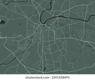 Mapa Vector de la ciudad de Pune en la República de la India con carreteras blancas aisladas sobre un fondo verde.