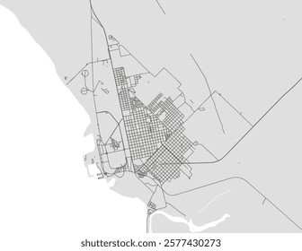 Vector city map of Punta Alta in Argentina with black roads isolated on a grey background.