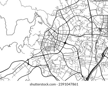 Vector city map of Putian in the People's Republic of China (PRC) with black roads isolated on a white background.