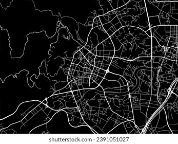 Vector city map of Putian in People's Republic of China (PRC) with white roads isolated on a black background.