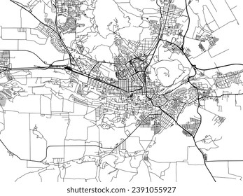 Mapa vectorial de Pyatigorsk en la Federación Rusa con carreteras negras aisladas en un fondo blanco.