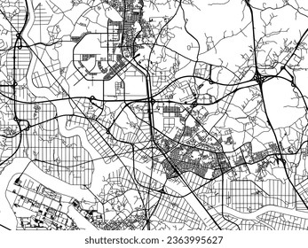 Vector city map of Pyeongtaek in the South Korea with black roads isolated on a white background.