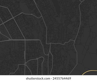 Vector city map of Qaracuxur in Azerbaijan with yellow roads isolated on a brown background.