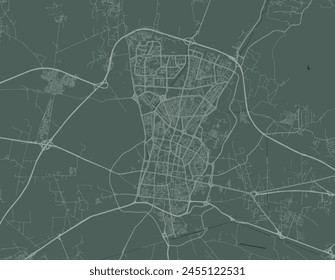 Vector city map of Qazvin in Iran with white roads isolated on a green background.