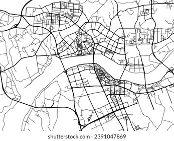 Vector city map of Qingyuan in the People's Republic of China (PRC) with black roads isolated on a white background.