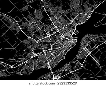 Vector city map of Quebec City Quebec in Canada with white roads isolated on a black background.