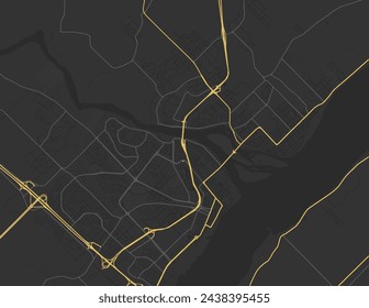 Vector city map of Trois-Rivières Quebec in Canada with yellow roads isolated on a brown background.