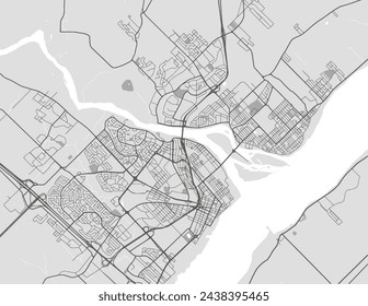 Vector city map of Trois-Rivières Quebec in Canada with black roads isolated on a grey background.