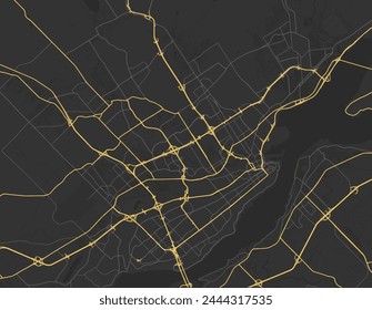 Vector city map of Quebec City Quebec in Canada with yellow roads isolated on a brown background.