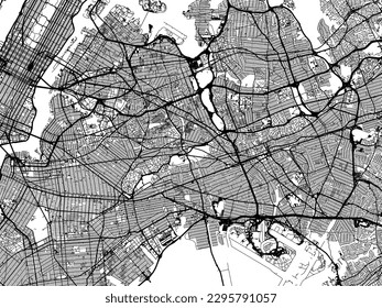 Vector city map of Queens New York in the United States of America with black roads isolated on a white background.