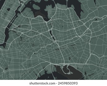 Vector city map of Queens New York in the United States of America with white roads isolated on a green background.