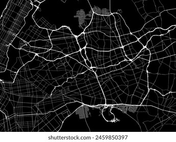 Vector city map of Queens New York in the United States of America with white roads isolated on a black background.