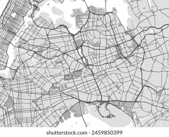 Vector city map of Queens New York in the United States of America with black roads isolated on a grey background.