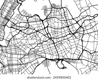 Vector city map of Queens New York in the United States of America with black roads isolated on a white background