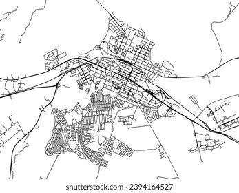 Vector city map of Queenstown in South Africa with black roads isolated on a white background.