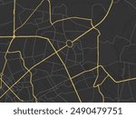 Vector city map of Quezon City in the Philippines with yellow roads isolated on a brown background.