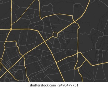 Vector city map of Quezon City in the Philippines with yellow roads isolated on a brown background.