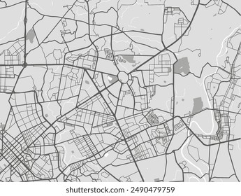 Mapa de Vector de la ciudad de Quezon en Filipinas con carreteras negras aisladas sobre un fondo gris.