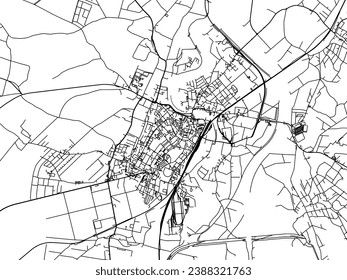 Vector city map of Raciborz in Poland with black roads isolated on a white background.