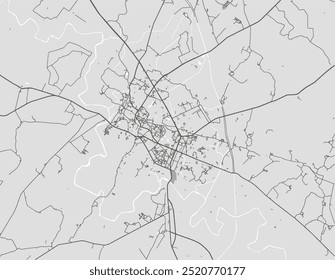 Vector city map of Raebareli in the Republic of India with black roads isolated on a grey background.