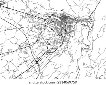 Vector city map of Ragusa in Italy with black roads isolated on a white background.