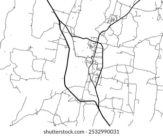 Vector city map of Raiganj in the Republic of India with black roads isolated on a white background.
