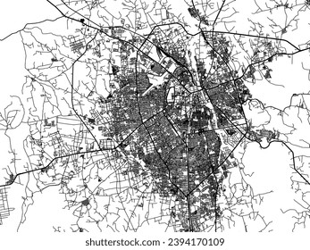 Mapa vectorial de Rajkot en la República de India con carreteras negras aisladas en un fondo blanco.