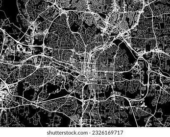 Stadtplan von Raleigh North Carolina in den Vereinigten Staaten von Amerika mit weißen Straßen einzeln auf schwarzem Hintergrund.