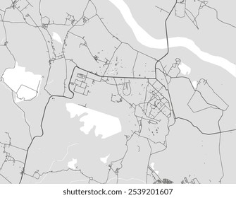 Vector city map of Ramagundam in the Republic of India with black roads isolated on a grey background.