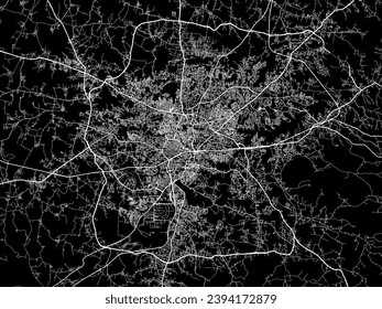Vector city map of Ranchi in the Republic of India with white roads isolated on a black background.