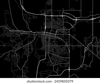 Mapa de la ciudad de Vector de Rapid City South Dakota en los Estados Unidos de América con carreteras blancas aisladas sobre un fondo negro.