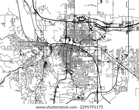 Vector city map of Rapid City South Dakota in the United States of America with black roads isolated on a white background.