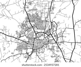 Vector city map of Ratlam in the Republic of India with black roads isolated on a white background.