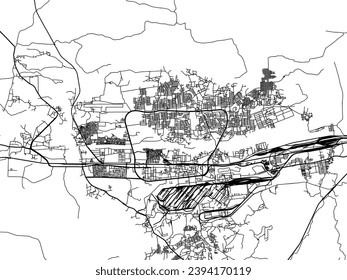 Vector city map of Raurkela in the Republic of India with black roads isolated on a white background.