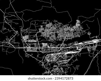 Vector city map of Raurkela in the Republic of India with white roads isolated on a black background.