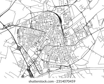 Stadtplan von Ravenna in Italien mit schwarzen Straßen einzeln auf weißem Hintergrund.