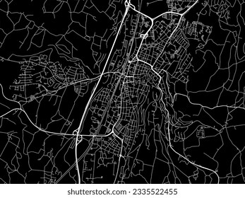 Vector city map of Ravensburg in Germany with white roads isolated on a black background.