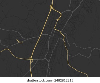 Vector city map of Ravensburg in Germany with yellow roads isolated on a brown background.