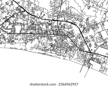 Vector city map of Rayong in Thailand with black roads isolated on a white background.