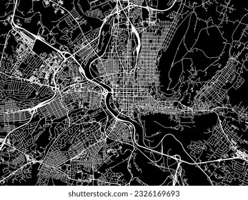 Vector city map of Reading Pennsylvania in the United States of America with white roads isolated on a black background.