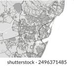 Vector city map of Recife in Brazil with black roads isolated on a grey background.