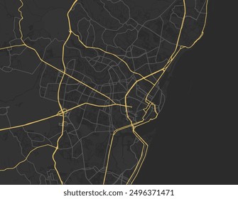 Vector city map of Recife in Brazil with yellow roads isolated on a brown background.