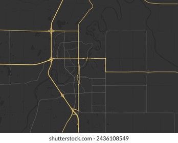 Vector city map of Red Deer Alberta in Canada with yellow roads isolated on a brown background.