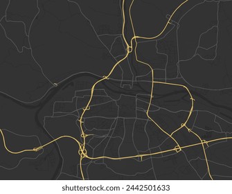 Vector city map of Regensburg in the Germany with yellow roads isolated on a brown background.