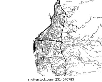 Vector city map of Regio di Calabria in Italy with black roads isolated on a white background.