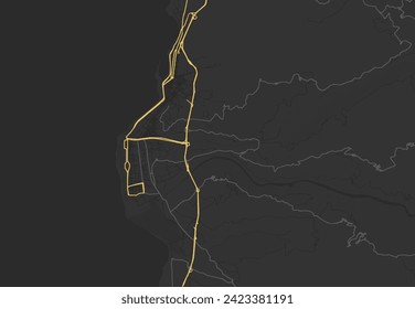 Vector city map of Regio di Calabria in Italy with yellow roads isolated on a brown background.