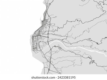 Vector city map of Regio di Calabria in Italy with black roads isolated on a grey background.