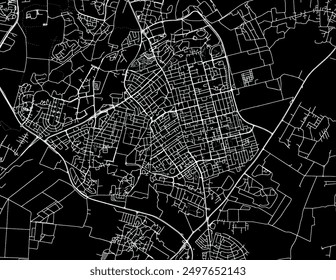 Vector city map of Rehovot in Israel with white roads isolated on a black background.