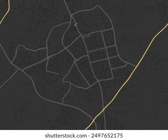 Vector city map of Rehovot in Israel with yellow roads isolated on a brown background.